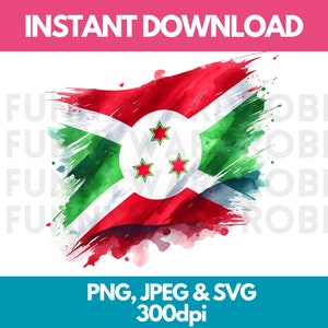 Burundi Flag PNG SVG JPG Watercolor Effect Digital Clipart Clip Art Graphic Image Instant Download - Personal/Commercial Use