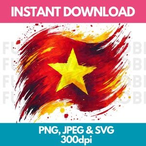 Vietnam Flag PNG SVG JPG Watercolor Effect Digital Clipart Clip Art Graphic Image Instant Download -Personal/Commercial Use