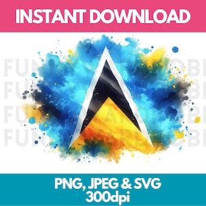 Vlag van St. Lucia aquarel effect PNG SVG JPG digitale clipart Clip Art grafische afbeelding direct downloaden - persoonlijk/commercieel gebruik