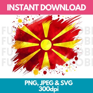 Nordmazedonien Flagge PNG SVG JPG Aquarell Effekt Digitale Clipart Clip Art Grafik Bild Sofortiger Download - Persönliche/Kommerzielle Nutzung