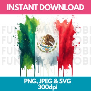 Watercolor Mexico Flag Clipart: PNG, SVG, JPG (Digital Download)