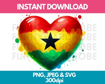Ghana hart vlag aquarel clipart: PNG SVG JPG (digitale download)