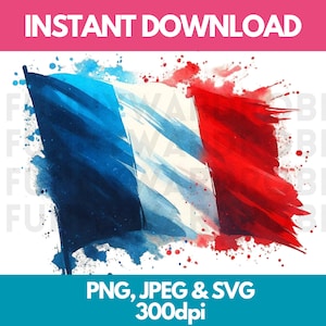 Frankreich Flagge Aquarell Effekt PNG SVG JPG Digital Clipart Clip Art Grafik Bild Sofortiger Download - Persönliche/Kommerzielle Nutzung