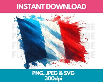 France Flag Watercolor Clipart: French Flag PNG SVG JPG (Digital Download)