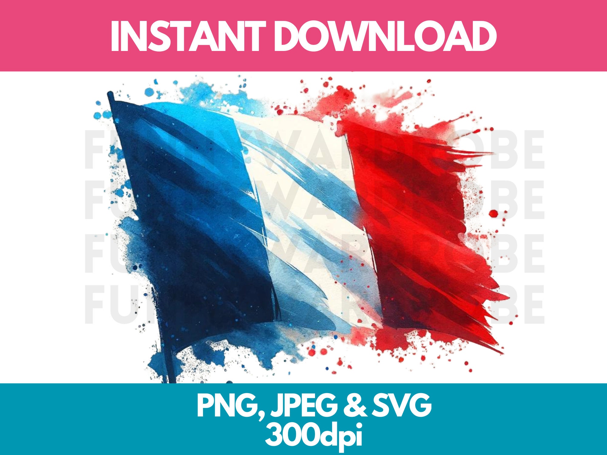 フランス国旗の水彩画クリップアート：フランス国旗 PNG SVG JPG