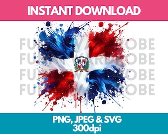 Dominican Republic Flag PNG SVG JPG Watercolor Effect Digital Clipart Clip Art Graphic Image Instant Download - Personal/Commercial Use