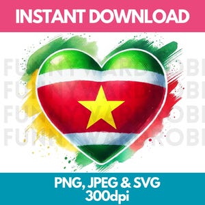 Suriname Flag PNG SVG JPG Heart Watercolor Effect Digital Clipart Clip Art Graphic Image Instant Download-Personal/Commercial Use