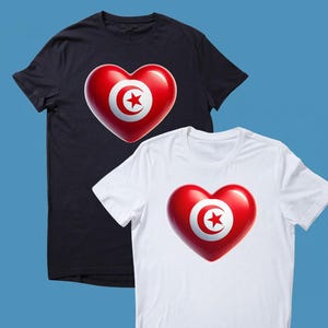 Drapeau tunisien imprimé coeur T-shirt unisexe Tshirt T-shirt haut