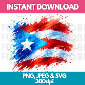 Puerto Rico Flag PNG SVG JPG Watercolor Effect Digital Clipart Clip Art Graphic Image Instant Download - Personal/Commercial Use