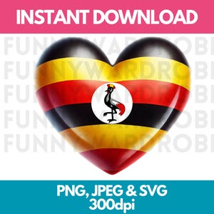 Uganda Flag PNG SVG JPG Heart Watercolor Effect Digital Clipart Clip Art Graphic Image Instant Download - Personal/Commercial Use
