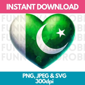 Pakistan Flag PNG SVG JPG Heart Watercolor Effect Digital Clipart Clip Art Graphic Image Instant Download - Personal/Commercial Use