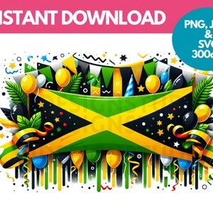 Jamaica Flag Balloon Clipart Banner Party Invitation Flyer Celebration Vibrant Clip Art Personal & Commercial Use