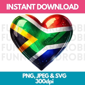 South Africa Flag PNG SVG JPG Heart Watercolor Effect Digital Clipart Clip Art Graphic Image Instant Download - Personal/Commercial Use