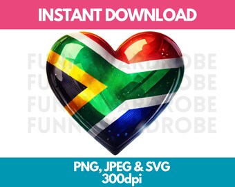 Clipart acquerello della bandiera del cuore del Sudafrica: PNG SVG JPG (download digitale)
