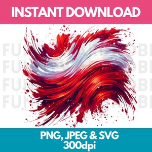 Poland Flag PNG SVG JPG Watercolor Effect Digital Clipart Clip Art Graphic Image Instant Download - Personal/Commercial Use