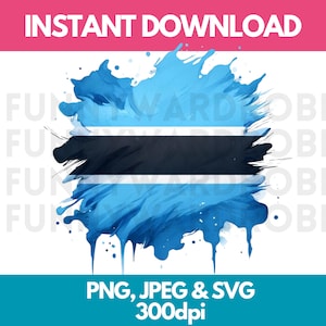 Botswana Flag PNG SVG JPG Watercolor Effect Digital Clipart Clip Art Graphic Image Instant Download - Personal/Commercial Use