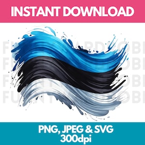 Estonia Flag PNG SVG JPG Watercolor Effect Digital Clipart Clip Art Graphic Image Instant Download - Personal/Commercial Use