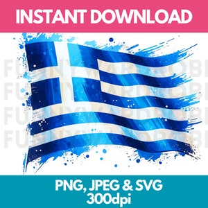 Bandiera della Grecia Effetto acquerello PNG SVG JPG Clipart digitale Clip Art Immagine grafica Download immediato - Uso personale/commerciale