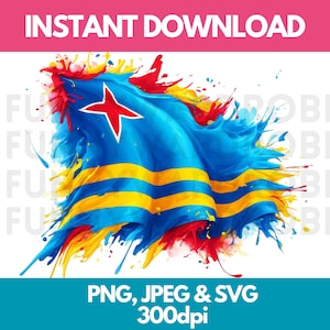 Vlag van Aruba PNG SVG JPG aquarel effect digitale clipart Clip Art grafische afbeelding direct downloaden - persoonlijk/commercieel gebruik