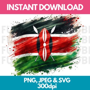 Kenya Flag PNG SVG JPG Watercolor Effect Digital Clipart Clip Art Graphic Image Instant Download - Personal/Commercial Use