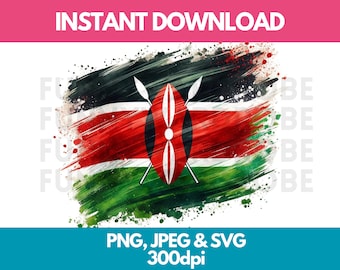 Kenya Flag Watercolor Clipart: PNG, SVG, JPG (Digital Download)