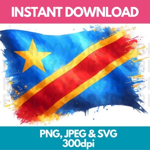 Vlag van Congo PNG SVG JPG aquarel effect digitale clipart Clip Art grafische afbeelding direct downloaden - persoonlijk/commercieel gebruik
