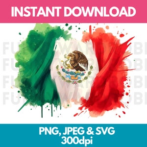 Bandeira do México Efeito Aquarela PNG SVG JPG Clipart Digital Clip Art Imagem Gráfica Download Instantâneo - Uso Pessoal/Comercial