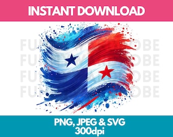 Panama Flag Watercolor Clipart: PNG SVG JPG Graphic (Digital Download)