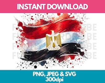 Egypt Flag Watercolor Clipart: PNG SVG JPG (Digital Download)