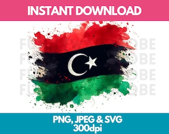 Libyen Flagge Aquarell Clipart: PNG, SVG, JPG (Digital Download)