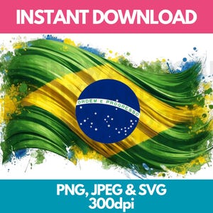 Brasilien Flagge Aquarell Effekt PNG SVG JPG Digital Clipart Clip Art Grafik Bild Sofortiger Download - Persönliche/Kommerzielle Nutzung