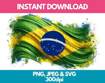 Clipart acquerello bandiera brasiliana: PNG SVG JPG (download digitale)