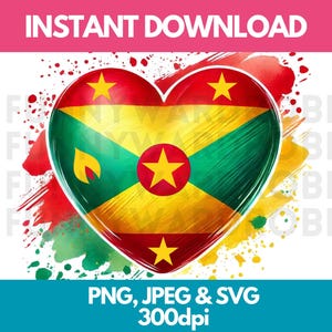 Bandera de Granada PNG SVG JPG Corazón Efecto Acuarela Clipart Digital Clip Art Imagen Gráfica Descarga Instantánea - Uso Personal/Comercial