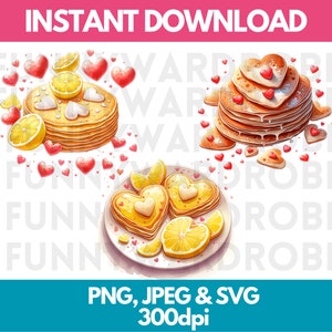 Aquarell herzförmige Crepes Pfannkuchen Dessert Clipart - süßes französisches Dessert Clip Art - Instant Download - persönliche/kommerzielle ClipArt