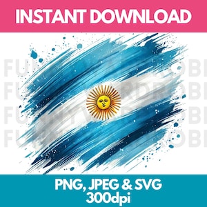 Argentina Flag PNG SVG JPG Watercolor Effect Digital Clipart Clip Art Graphic Image Instant Download - Personal/Commercial Use