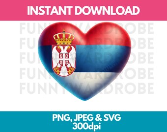 Serbia Heart Flag Watercolor Clipart: PNG SVG JPG (Digital Download)