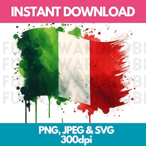 Bandiera italiana PNG SVG JPG Effetto acquerello Clipart digitale Clip Art Immagine grafica Download immediato - Uso personale/commerciale
