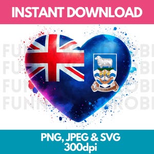Bandiera delle Isole Falkland PNG SVG JPG Cuore Effetto Acquerello Clipart Digitale Clip Art Immagine Grafica Download Istantaneo - Uso Personale/Commerciale