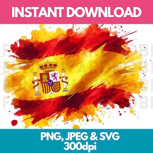 Drapeau de l'Espagne effet aquarelle PNG SVG JPG Clipart numérique Image graphique téléchargement - usage personnel/commercial