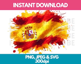 Spain Flag Watercolor Clipart: PNG SVG JPG Graphic (Digital Download)