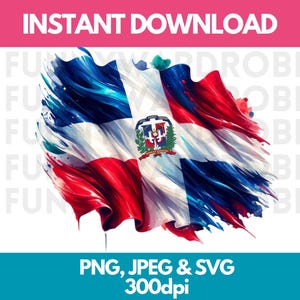 Bandeira da República Dominicana Efeito Aquarela PNG SVG JPG Clipart Digital Clip Art Imagem Gráfica Download Instantâneo - Uso Pessoal/Comercial