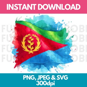 Eritrea Flag Watercolor Effect PNG SVG JPG Digital Clipart Clip Art Graphic Image Instant Download - Personal/Commercial Use