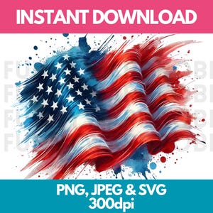 Bandiera americana USA PNG SVG JPG Effetto acquerello Clipart digitale Clip Art Immagine grafica Download immediato - Uso personale/commerciale