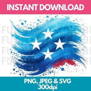 Micronesia Flag PNG SVG JPG Watercolor Effect Digital Clipart Clip Art Graphic Image Instant Download-Personal/Commercial Use