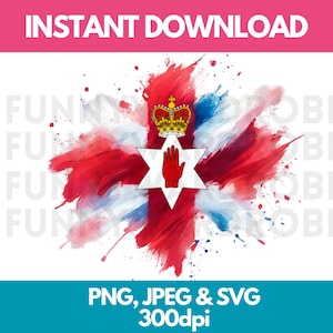 Drapeau de l'Irlande du Nord effet aquarelle PNG SVG JPG Clipart numérique Image graphique téléchargement - usage personnel/commercial