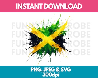 Jamaica Splash Flag PNG SVG JPG Watercolor Effect Digital Clipart Clip Art Graphic Image Instant Download - Personal/Commercial Use