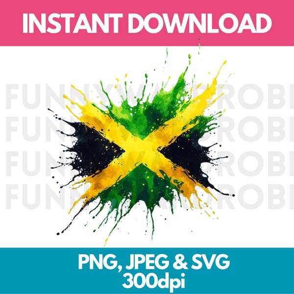 Jamaica Splash Flag Watercolor Effect PNG SVG JPG Digital Clipart Clip Art Graphic Image Instant Download - Personal/Commercial Use
