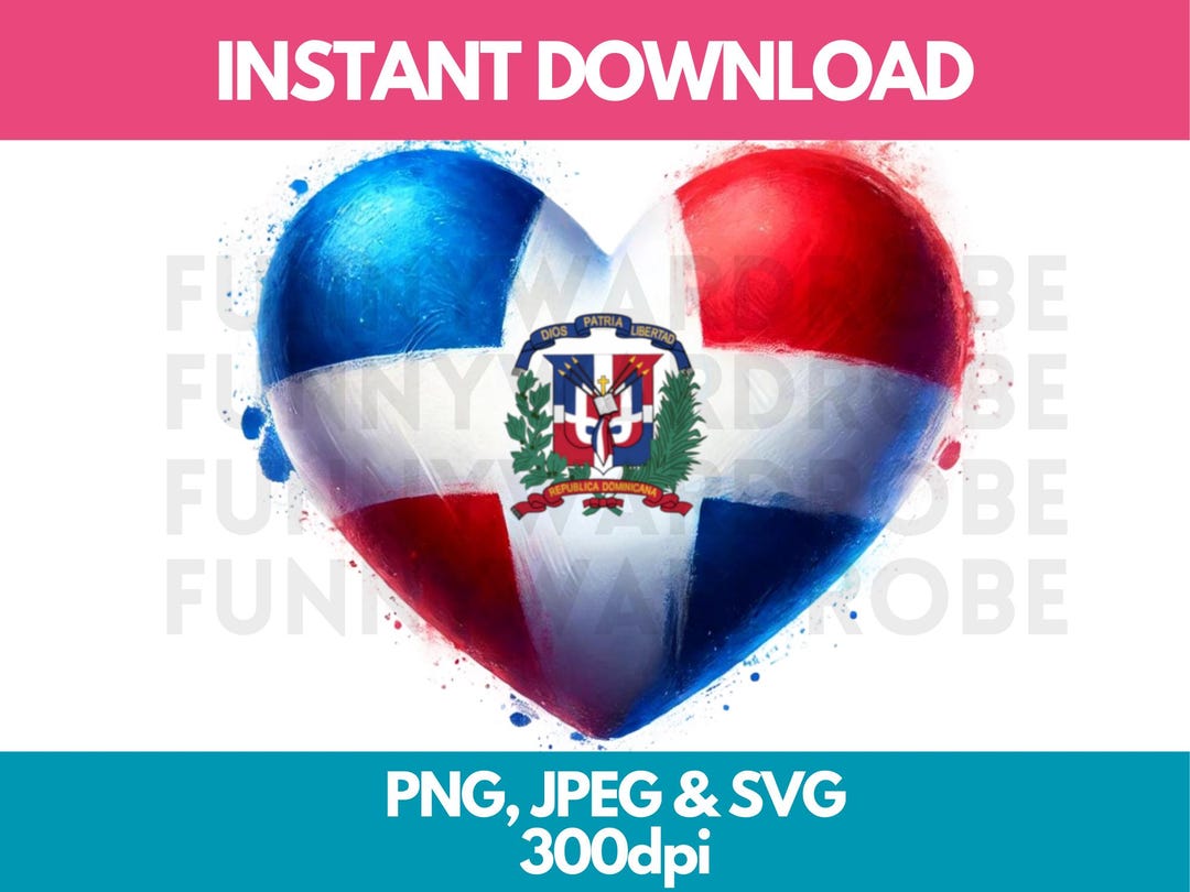 Bandeira da República Dominicana PNG SVG JPG Coração Efeito Aquarela ...