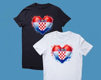 Camiseta unisex con estampado de corazón y bandera de Croacia