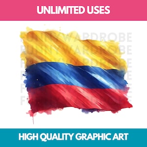 Colombia Flag PNG SVG JPG Watercolor Effect Digital Clipart Clip Art Graphic Image Instant Download - Personal/Commercial Use